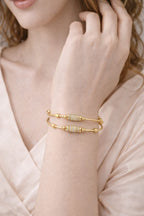 Gold-Tone Crystal Barrel Charm Open Bangle Bracelet for Women
