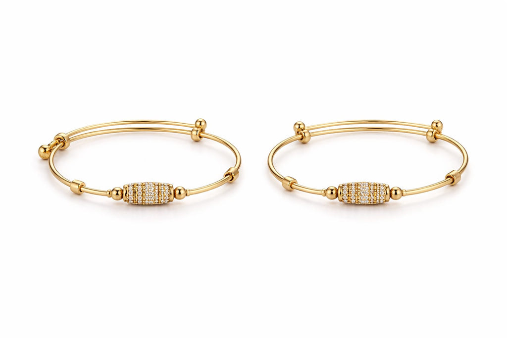 Gold-Tone Crystal Barrel Charm Open Bangle Bracelet for Women