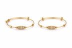 Gold-Tone Crystal Barrel Charm Open Bangle Bracelet for Women