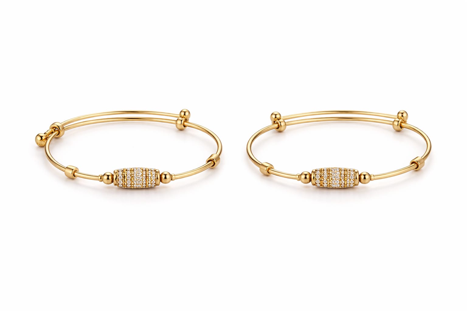 Gold-Tone Crystal Barrel Charm Open Bangle Bracelet for Women