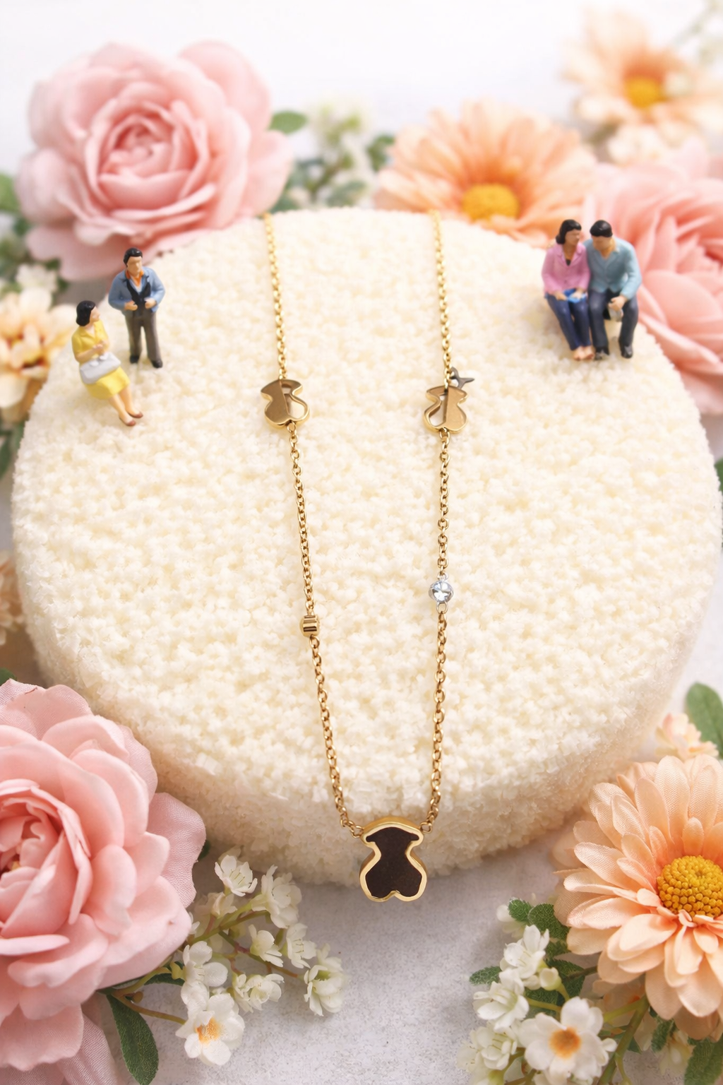Romantic Teddy Bear Pendant Gold-Tone Necklace