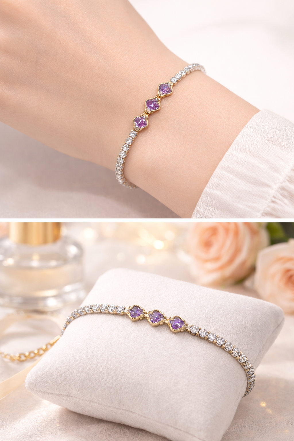 Amethyst Crystal Tennis Bracelet