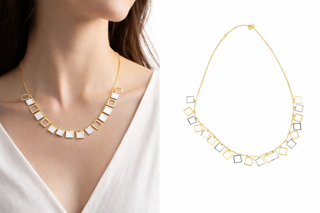 Geometric Square Charm Gold-Tone Necklace