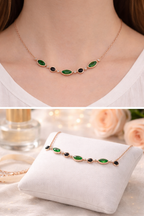 Emerald & Onyx Elegance Station Necklace