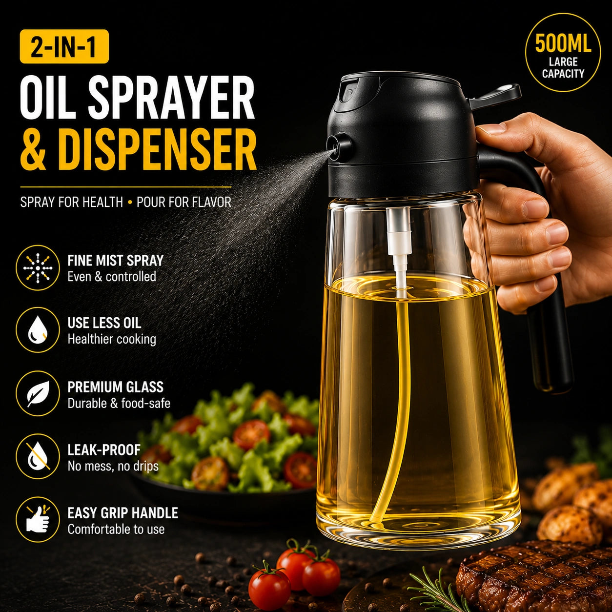 2 in 1 Oil Sprayer And Dispenser Bottle 500 ML