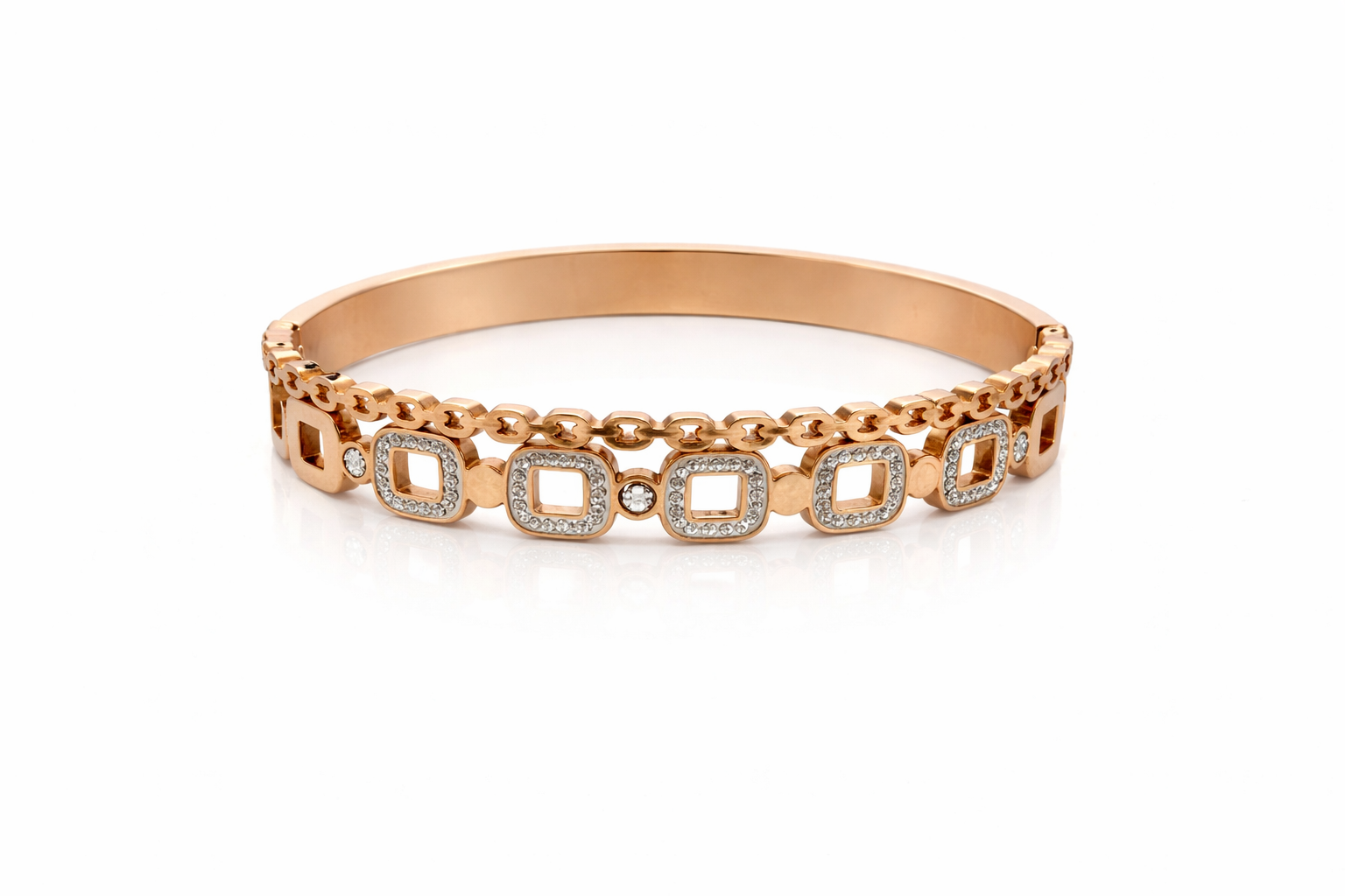 Rose Gold Geometric Crystal Link Bangle Bracelet for Women