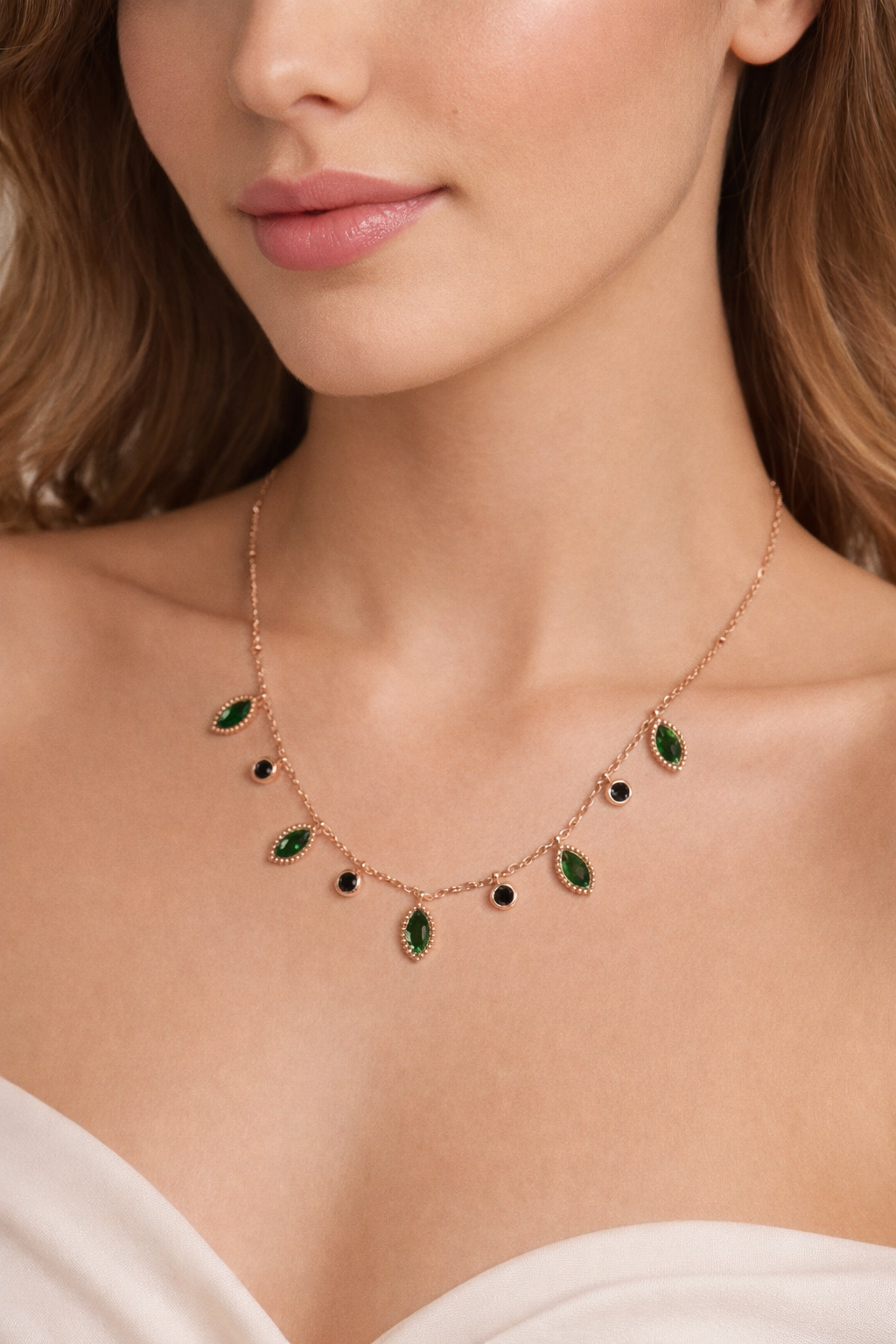 Emerald & Onyx Elegance Station Necklace