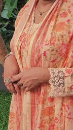 Peach Floral Printed 3-Piece Lawn Suit with Dupatta